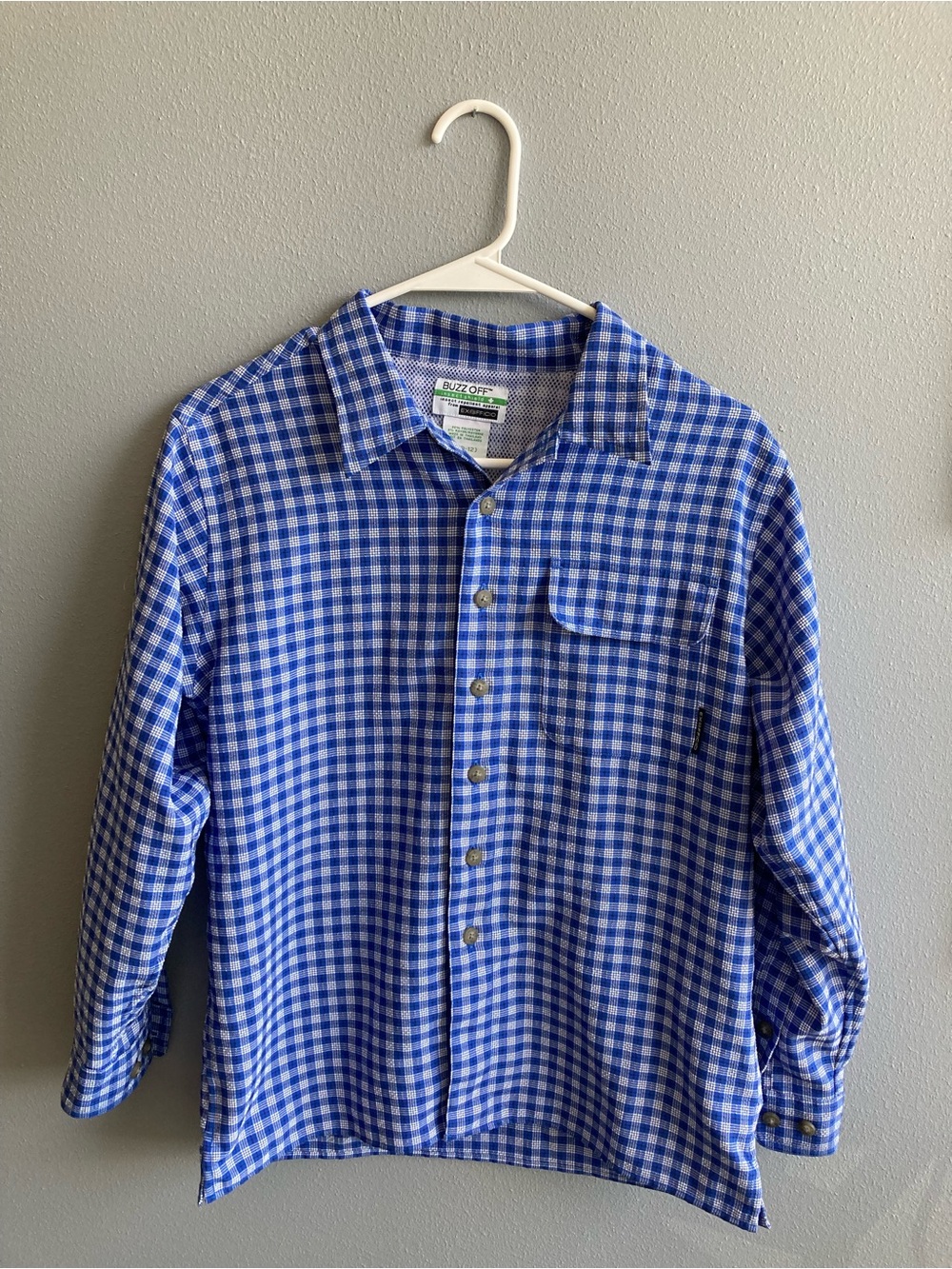 ExOfficio Buzz Off Insect Shield Kids Plaid Button Down Shirt Size M (10-12)